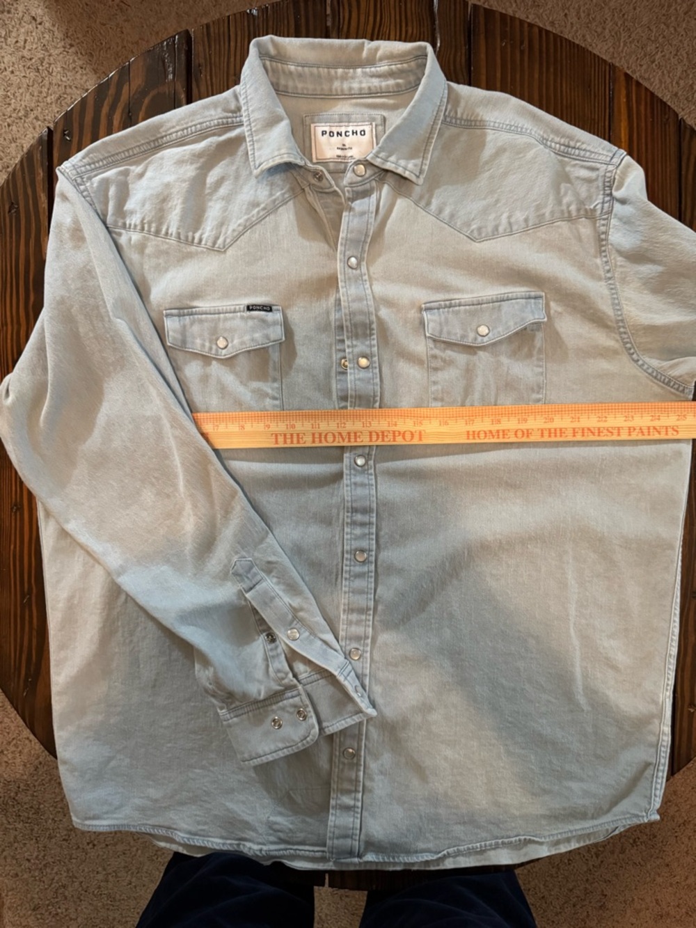 Poncho Outdoors Light Blue Denim Pearl snap Western Shirt size XL